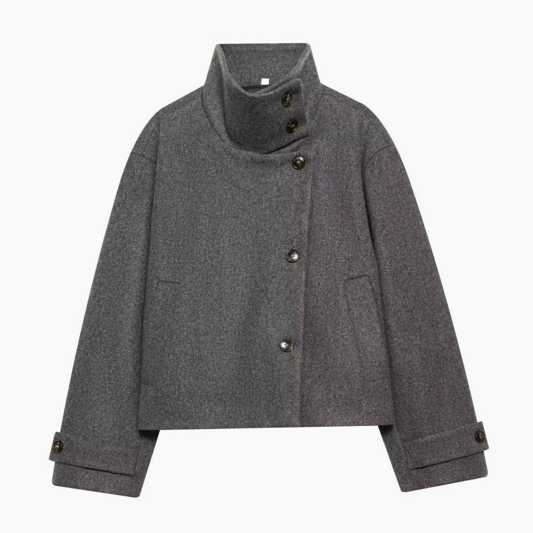 Dames Vintage Staande Kraag Wollen KortJas - Grijs