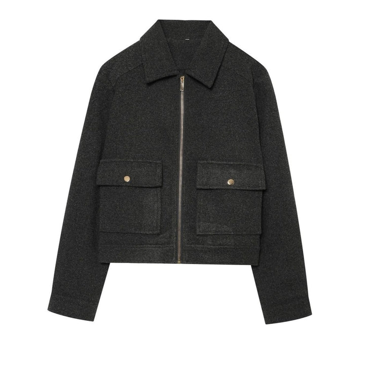 Dames Vintage Staande Kraag Wollen KortJas - Grijs-Zwart