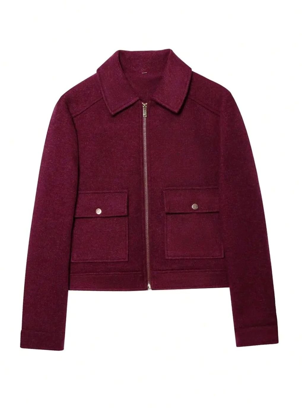 Dames Vintage Staande Kraag Wollen KortJas - Bordeaux