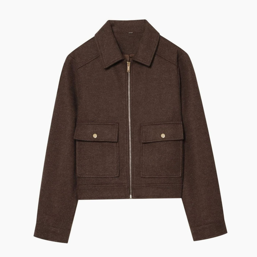 Dames Vintage Staande Kraag Wollen KortJas - Bruin