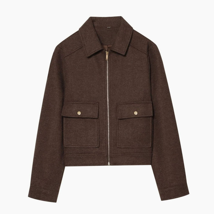 Dames Vintage Staande Kraag Wollen KortJas - Bruin