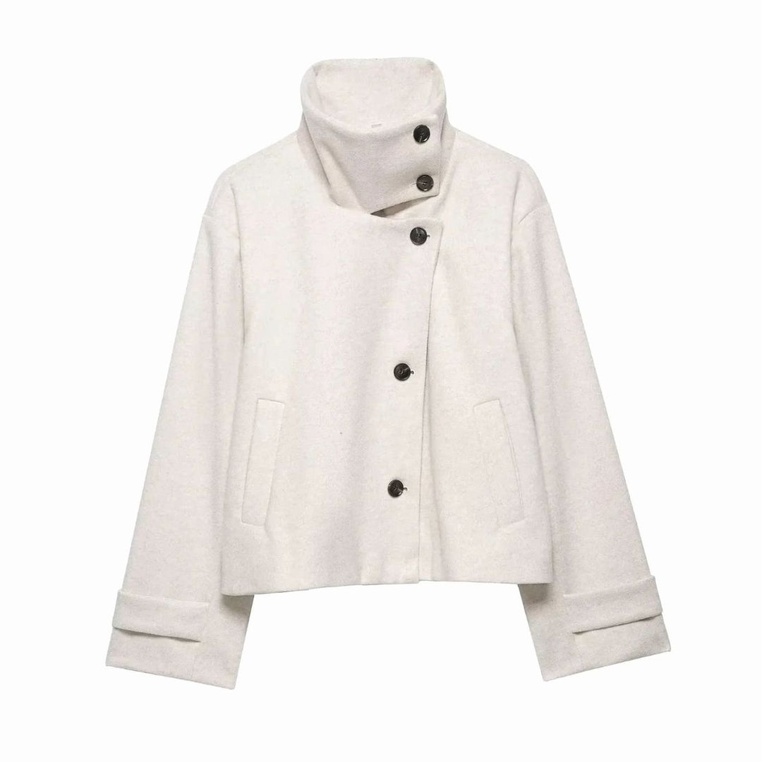 Dames Vintage Staande Kraag Wollen KortJas