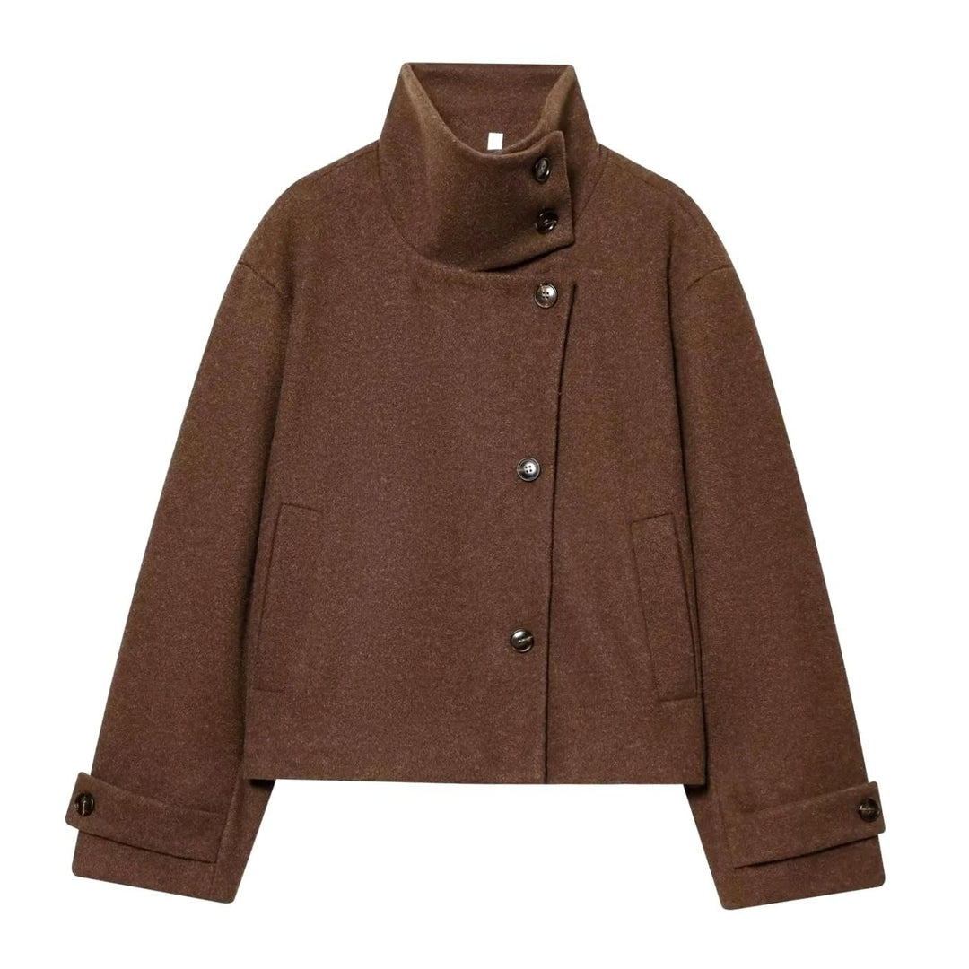 Dames Vintage Staande Kraag Wollen KortJas