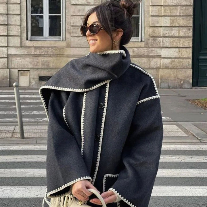 Dames Warme Winterjas met Sierrand Oversized Wollen Look