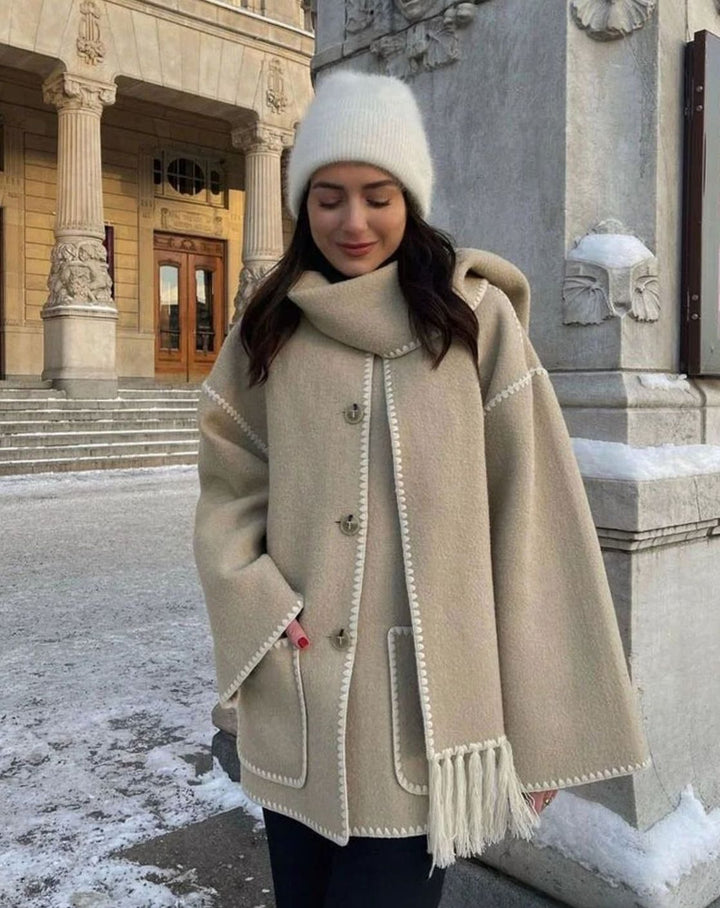 Dames Warme Winterjas met Sierrand Oversized Wollen Look - Beige