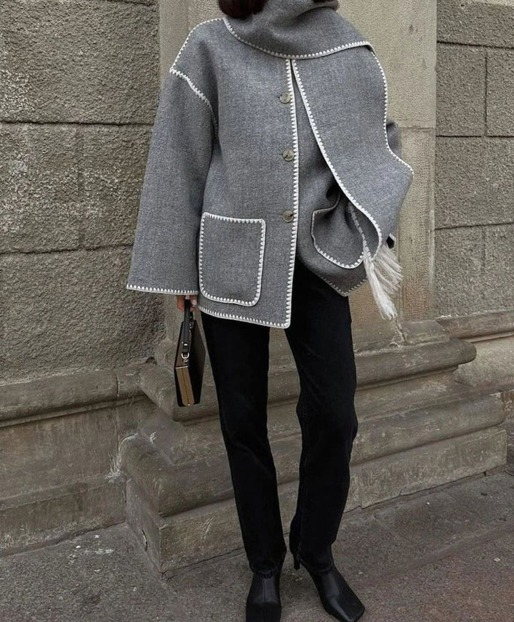 Dames Warme Winterjas met Sierrand Oversized Wollen Look - Lichtgrijs