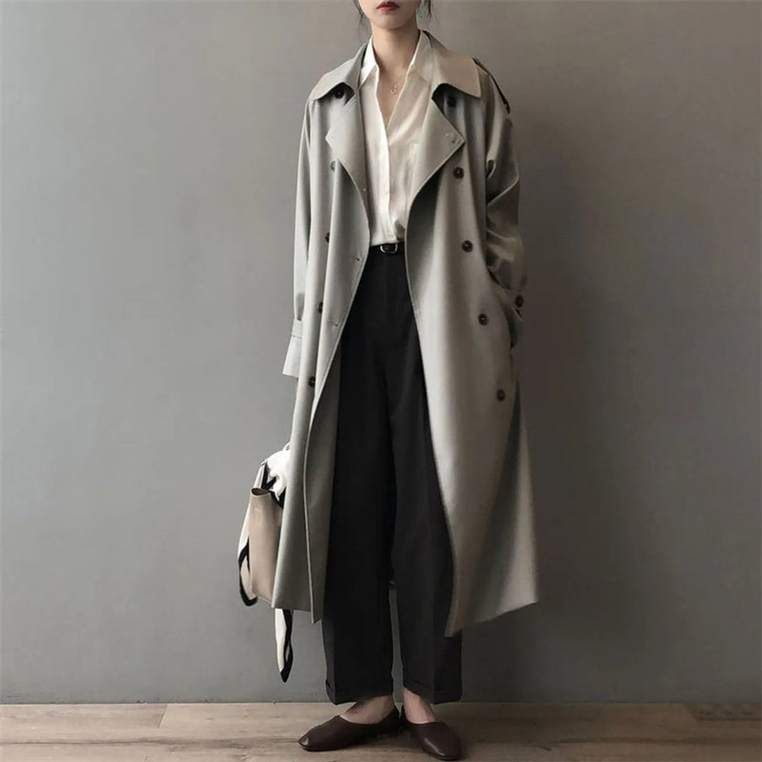 Dames Waterafstotende Dubbelrijige Longline Trench Coat - Grijs