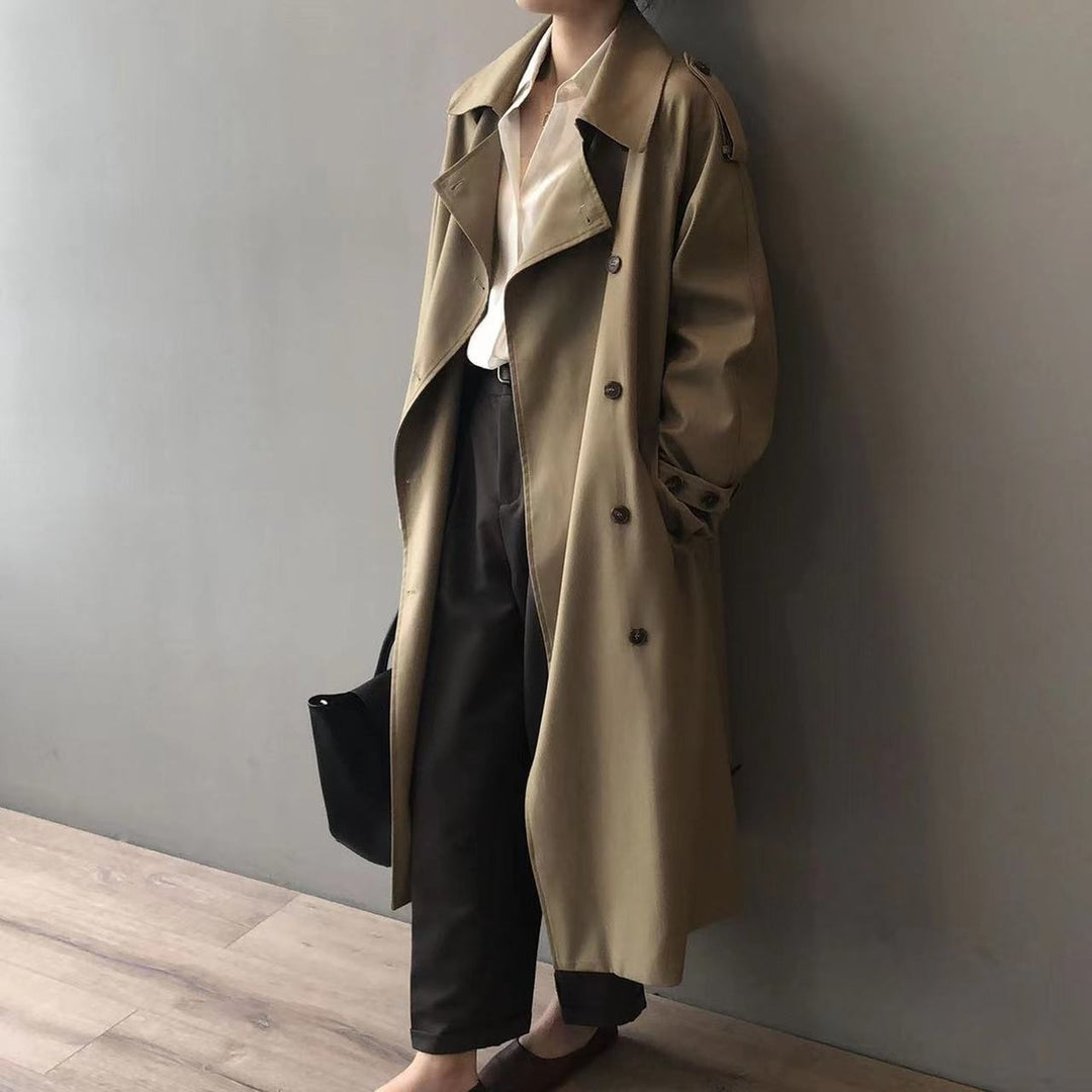 Dames Waterafstotende Dubbelrijige Longline Trench Coat - Khaki