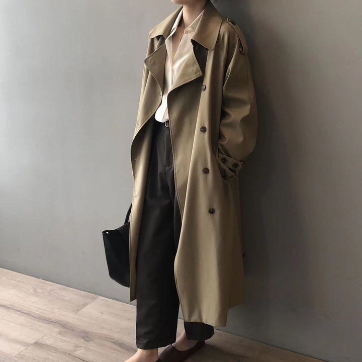 Dames Waterafstotende Dubbelrijige Longline Trench Coat - Khaki