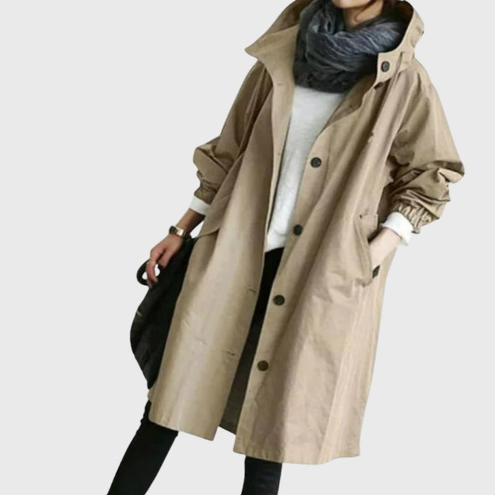 Dames Waterafstotende Hooded Lang Trench Coat - Brown