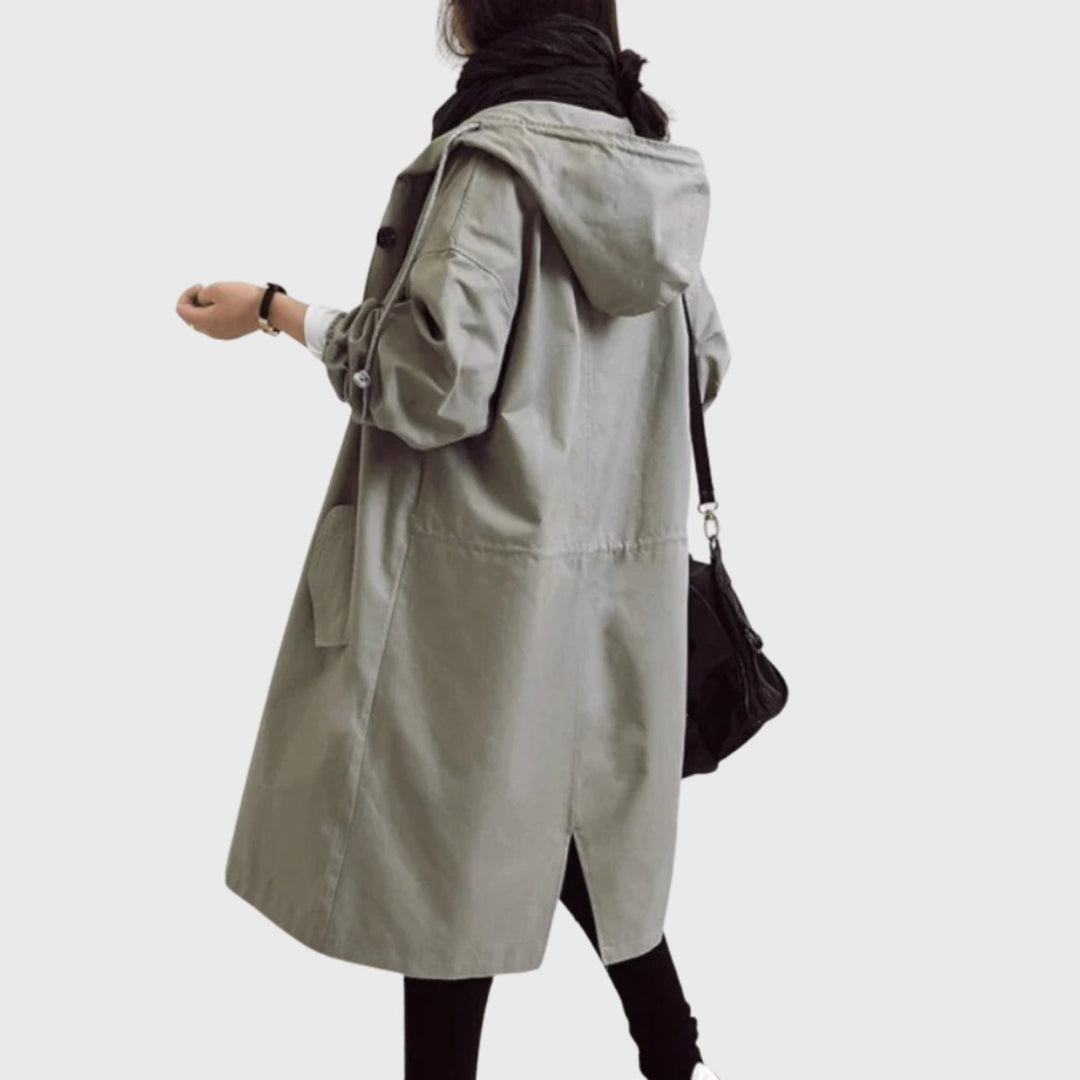 Dames Waterafstotende Hooded Lang Trench Coat