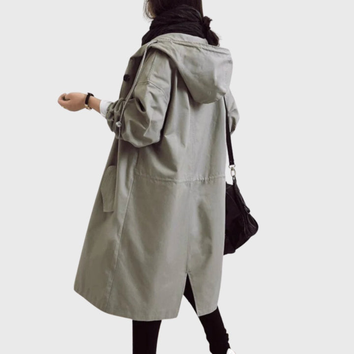 Dames Waterafstotende Hooded Lang Trench Coat