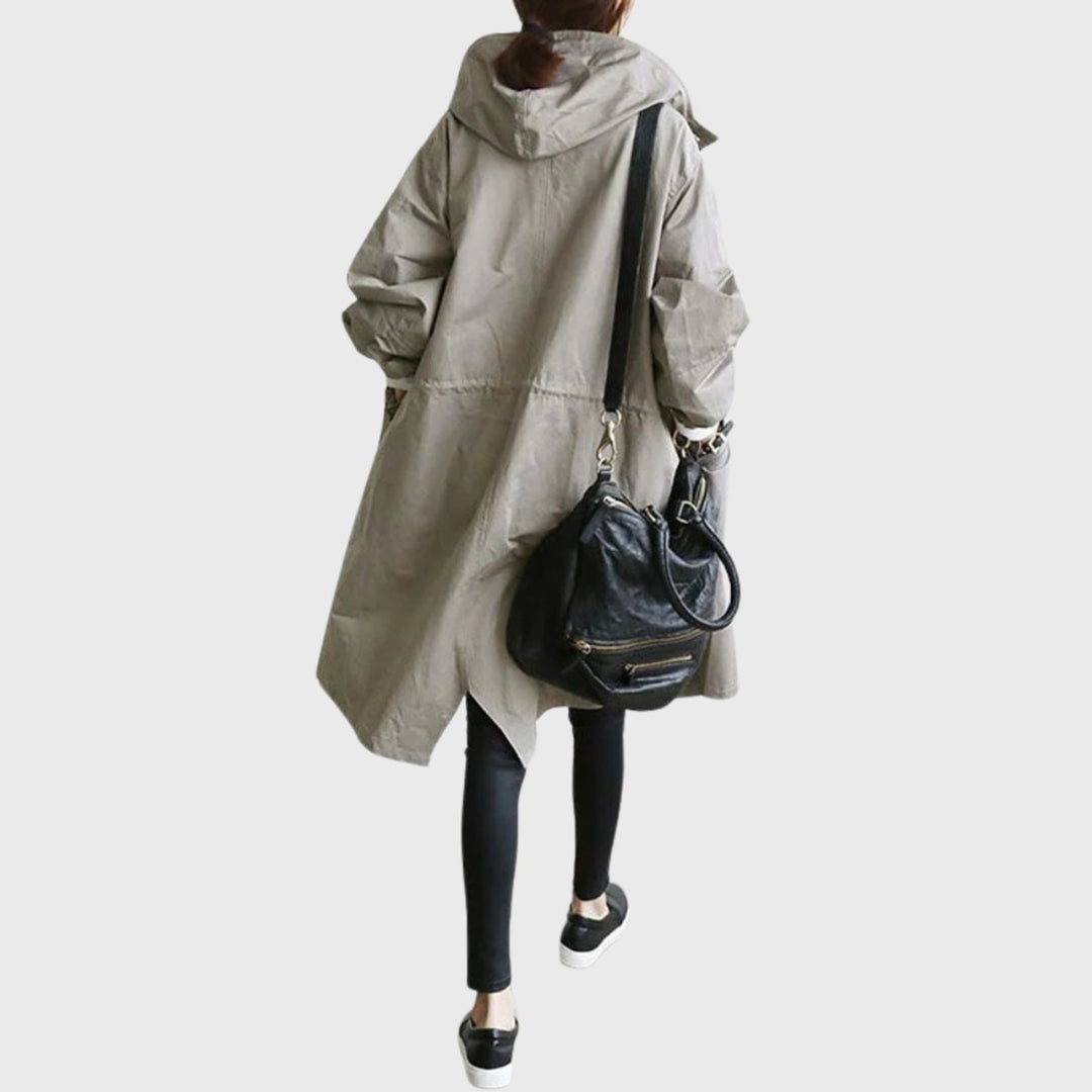 Dames Waterafstotende Hooded Lang Trench Coat