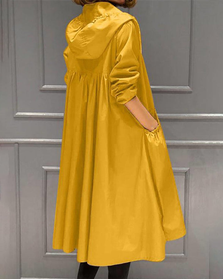 Dames Waterafstotende Hooded Lange Trench Coat - Geel