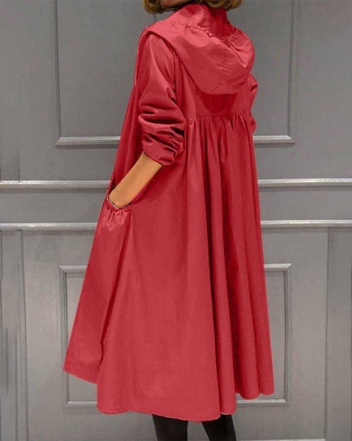 Dames Waterafstotende Hooded Lange Trench Coat - Rood