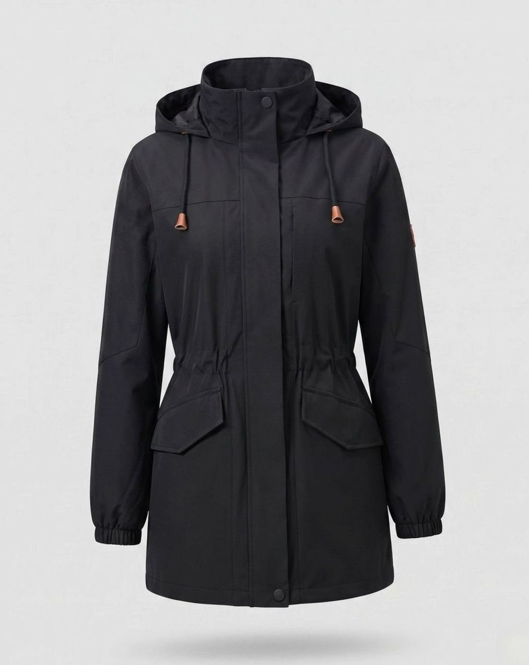 Dames Waterafstotende Parka met Capuchon en Taillekoordje - Dames Zwart