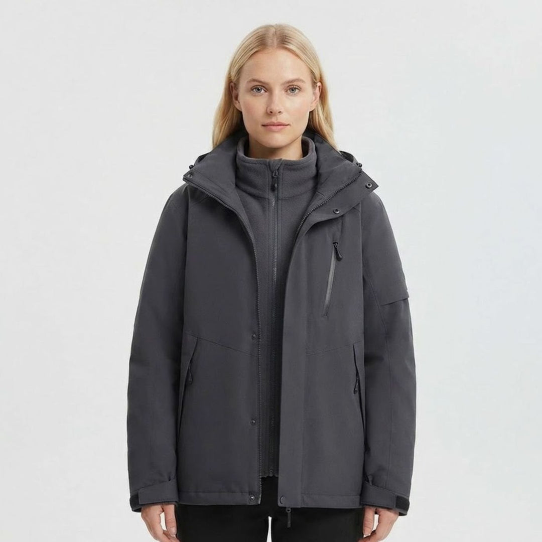 Dames Waterdichte Winterjas Afneembare Capuchon Fleece Kraag - Zwart