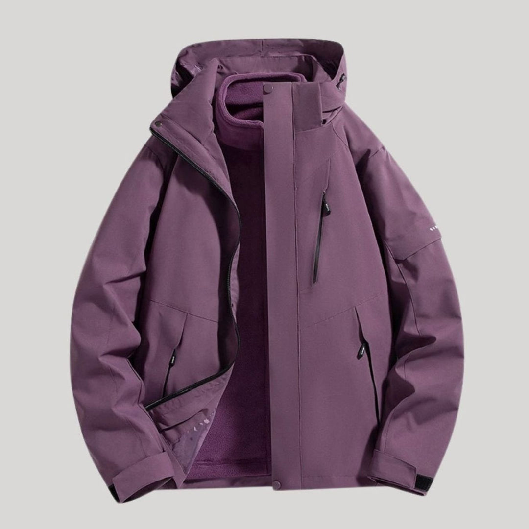 Dames Waterdichte Winterjas Afneembare Capuchon Fleece Kraag - Paars