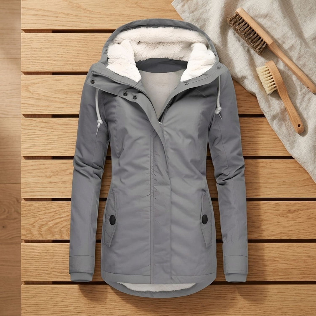 Dames Waterproof Fleece-Gevoerde Regenjas met Afneembare Capuchon