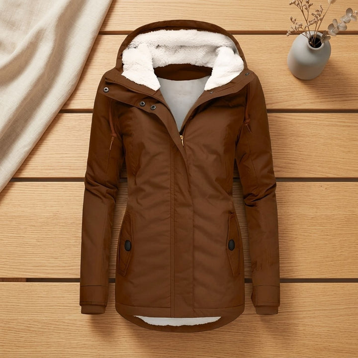 Dames Waterproof Fleece-Gevoerde Regenjas met Afneembare Capuchon - Bruin
