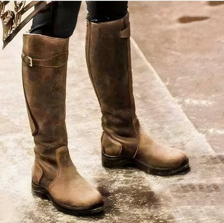 Dames Waterproof Leren Knee High Boots Warme Rijlaarzen - Bruin