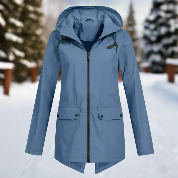 Dames Waterproof Regenjas Capuchon Ritssluiting Verstelbare Manchetten - Blauw