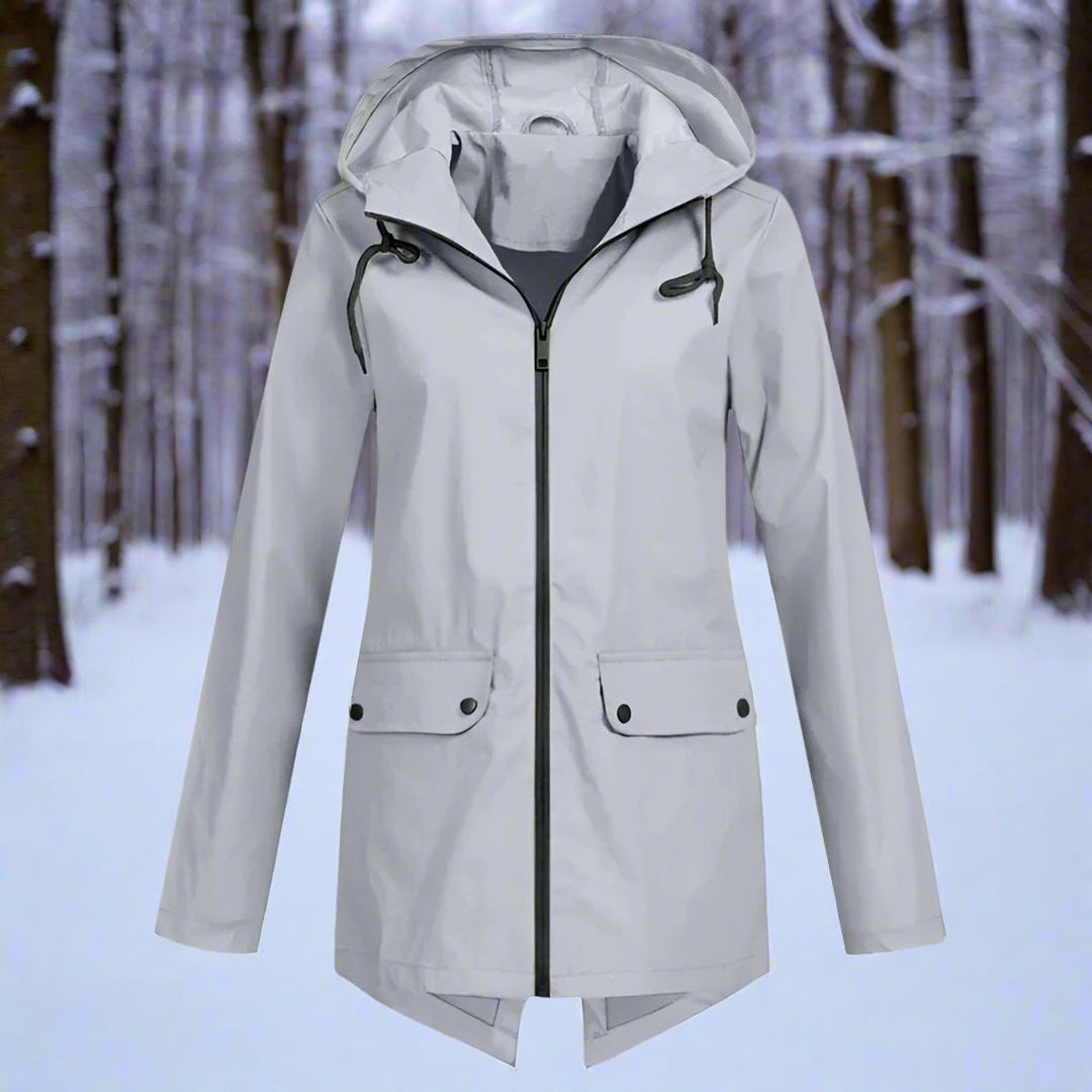 Dames Waterproof Regenjas Capuchon Ritssluiting Verstelbare Manchetten - Grijs