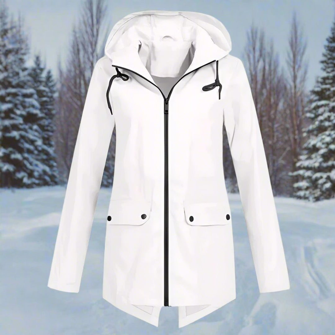 Dames Waterproof Regenjas Capuchon Ritssluiting Verstelbare Manchetten - Wit