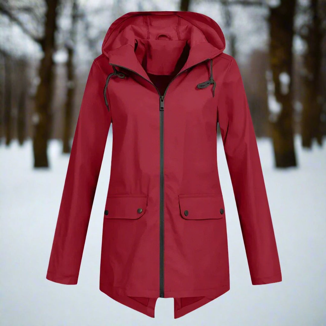Dames Waterproof Regenjas Capuchon Ritssluiting Verstelbare Manchetten - Wijnrood