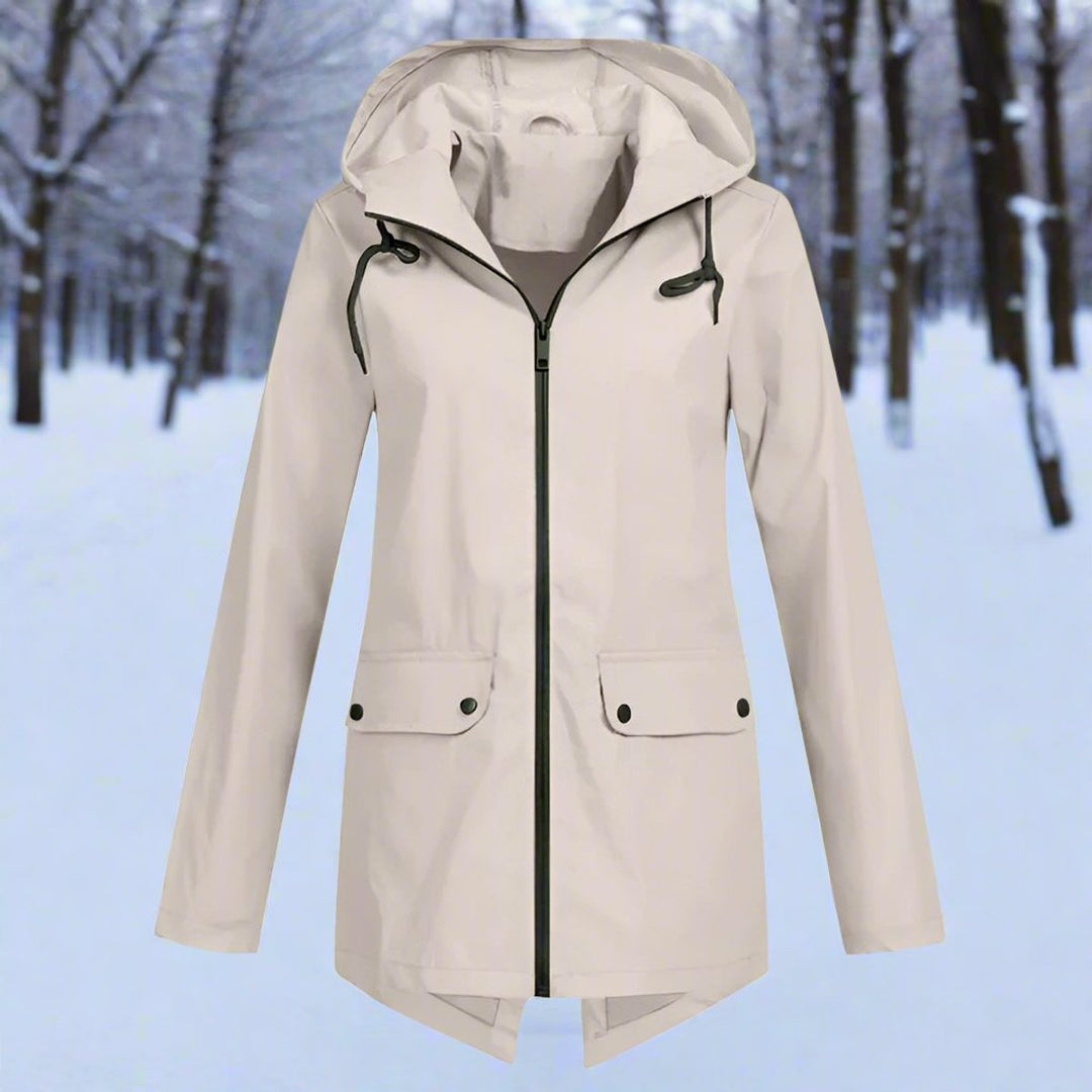 Dames Waterproof Regenjas Capuchon Ritssluiting Verstelbare Manchetten - Abrikoos