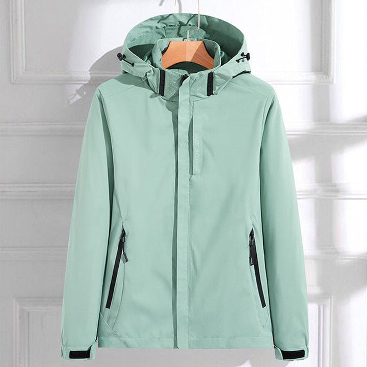 Dames Waterproof Verstelbare Regenjas met Afneembare Capuchon - Mintgroen