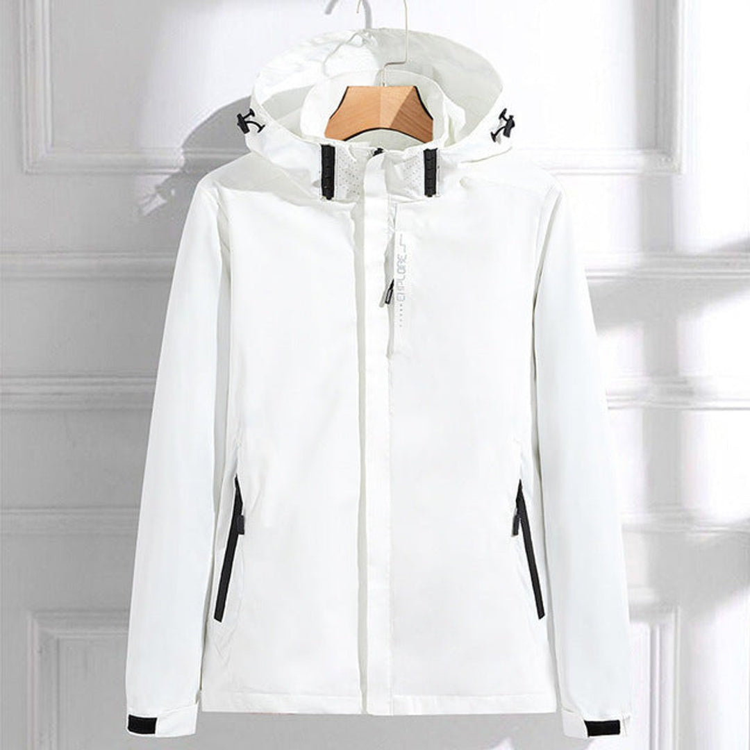 Dames Waterproof Verstelbare Regenjas met Afneembare Capuchon - Wit