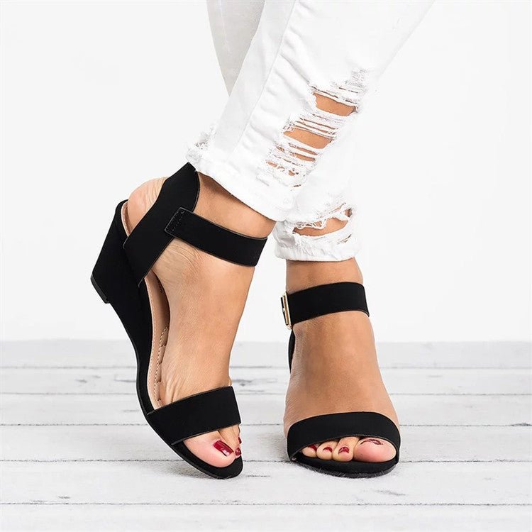 Dames Wedge Enkelbandjes Sandalen - Black