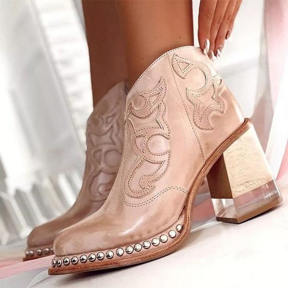 Dames Western Laarzen Mid-Calf Blokhak Studs - Dune Pink