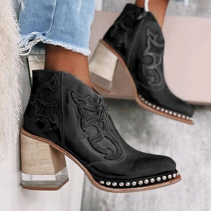 Dames Western Laarzen Mid-Calf Blokhak Studs - Santafe Black