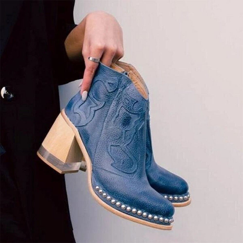 Dames Western Laarzen Mid-Calf Blokhak Studs - Capri Blue