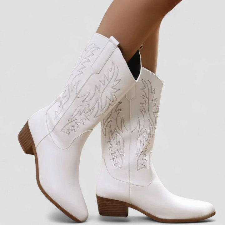 Dames Western Laarzen Orthopedische Blokhak Borduursel - Wit