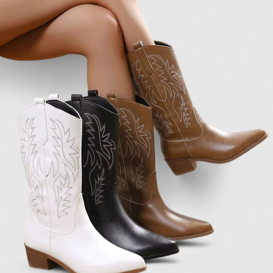 Dames Western Laarzen Orthopedische Blokhak Borduursel
