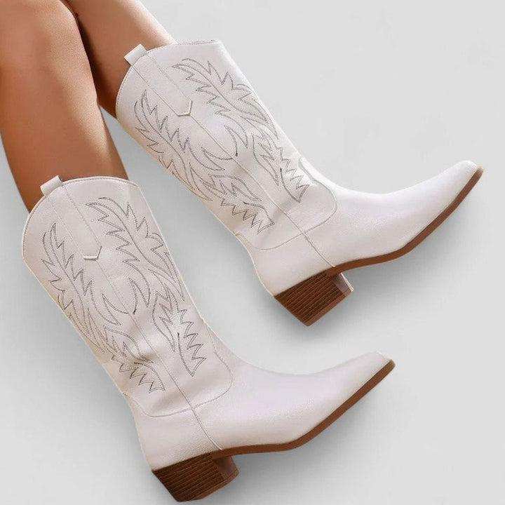 Dames Western Laarzen Orthopedische Blokhak Borduursel