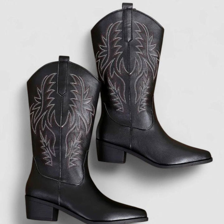 Dames Western Laarzen Orthopedische Blokhak Borduursel