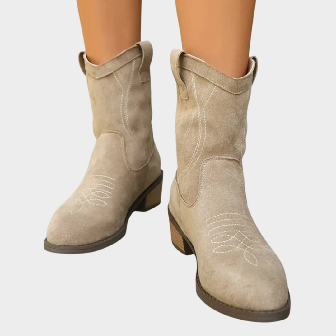 Dames Western Suède Ankle Boots Geborduurde Cowboylaarzen