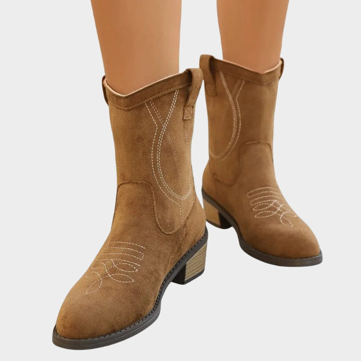Dames Western Suède Ankle Boots Geborduurde Cowboylaarzen