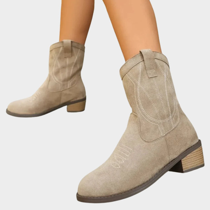 Dames Western Suède Ankle Boots Geborduurde Cowboylaarzen