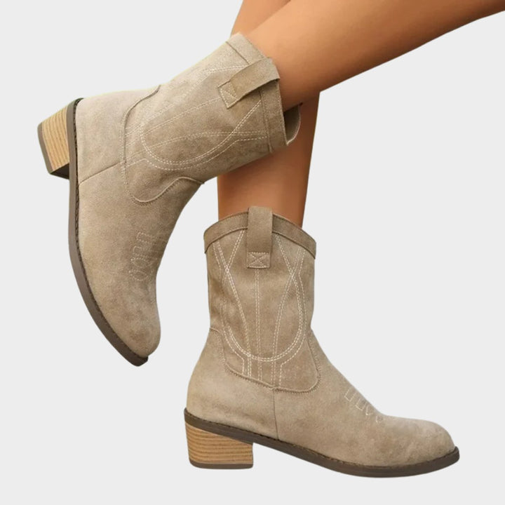 Dames Western Suède Ankle Boots Geborduurde Cowboylaarzen - Grijs
