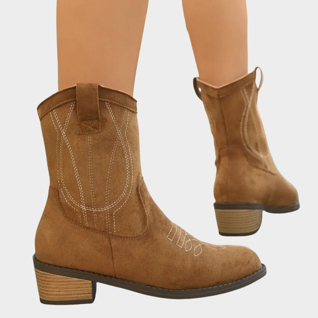 Dames Western Suède Ankle Boots Geborduurde Cowboylaarzen