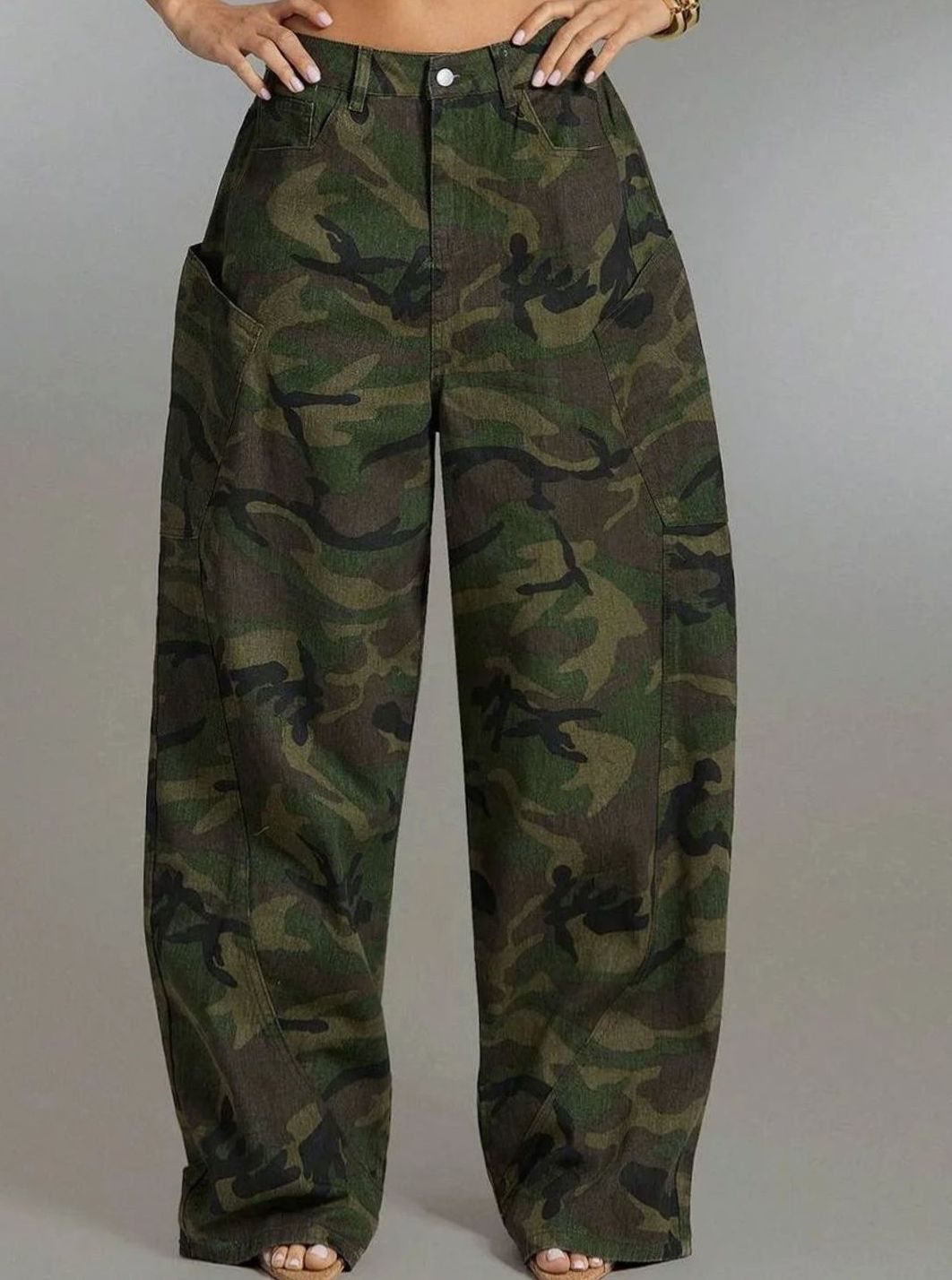 Dames Wide Leg Camo Cargo Pants Denim Camouflage Broek - Camouflage