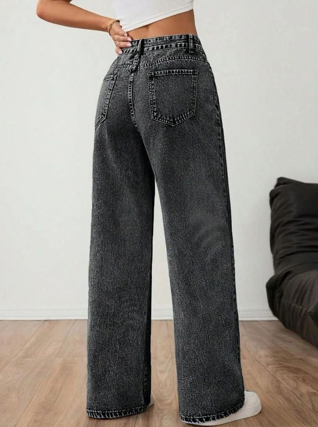 Dames Wide Leg Jeans Middelhoge Taille Lichtgewassen Denim