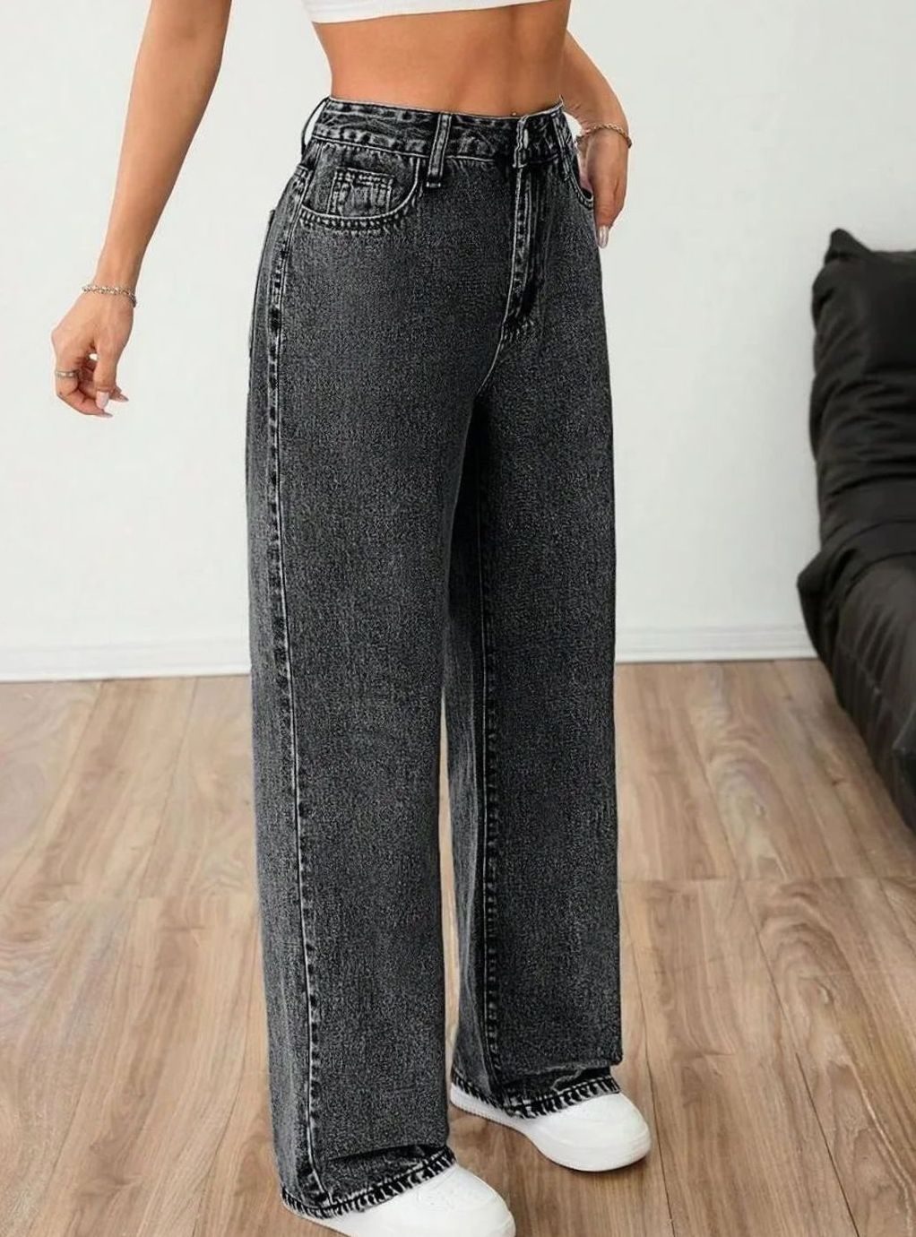 Dames Wide Leg Jeans Middelhoge Taille Lichtgewassen Denim