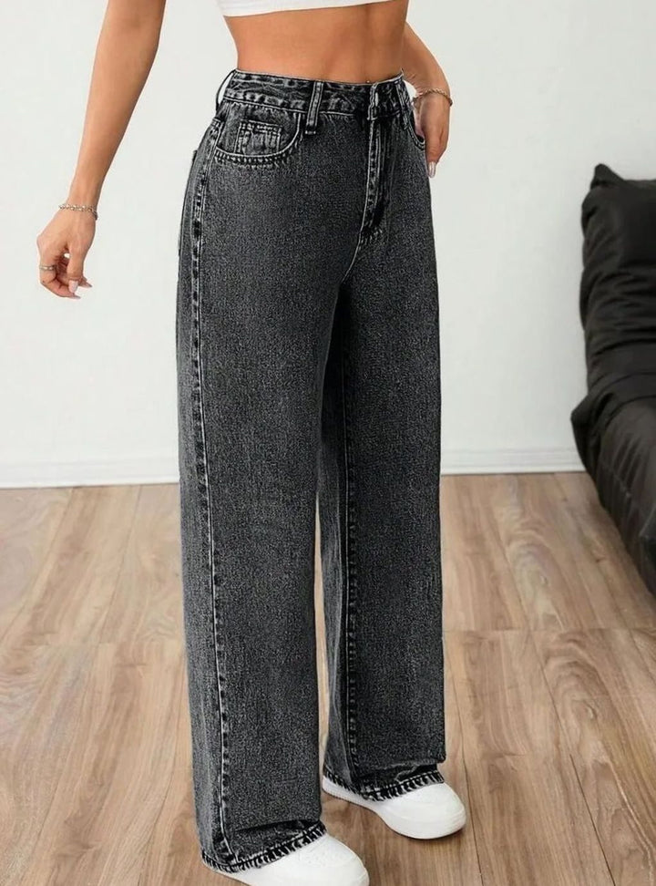 Dames Wide Leg Jeans Middelhoge Taille Lichtgewassen Denim