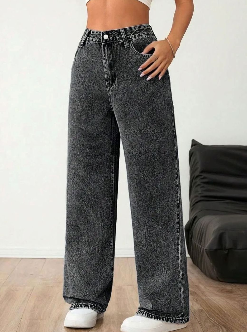 Dames Wide Leg Jeans Middelhoge Taille Lichtgewassen Denim